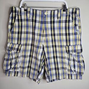 Polo Jeans Co Ralph Lauren Mens Plaid Cargo Shorts Blue Yellow White Size 38